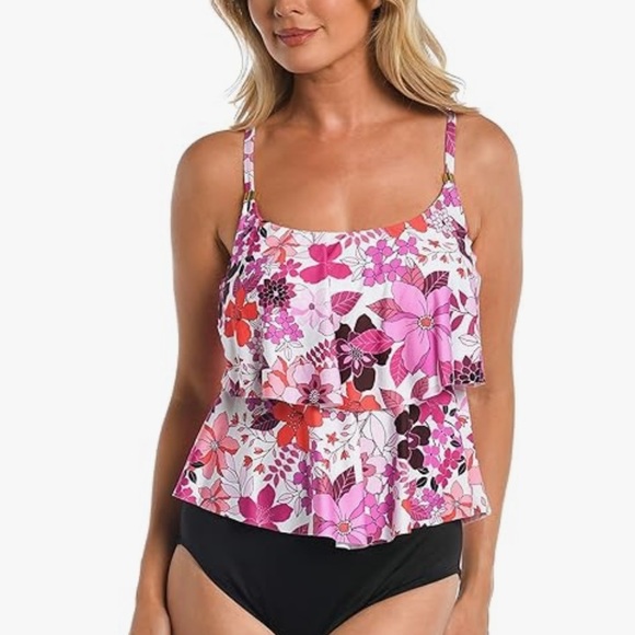 Haut De Maillot De Bain Tankini 24&Ocean – Taille M, Motif Pois à Volants, Multicolore